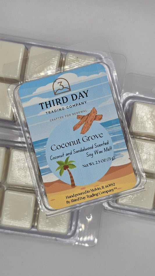 Coconut Sandalwood Wax Melts – Hand Poured Soy Wax, Summer Fragrance